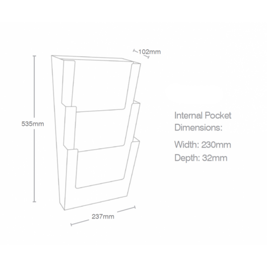 3 Tier A4 Portrait Wall Brochure Holder